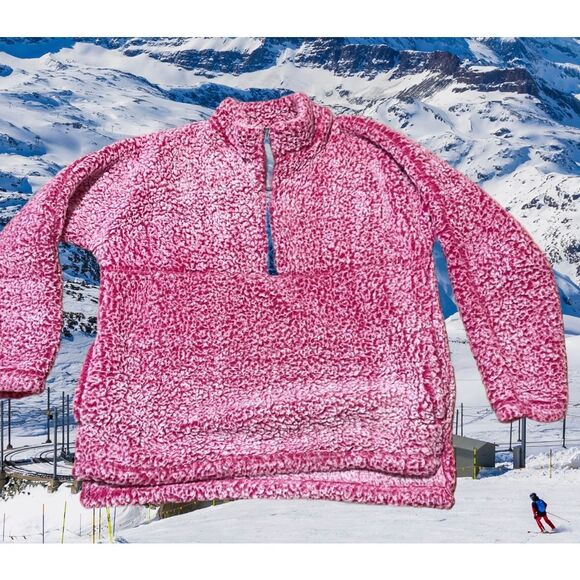 Time and Tru 1/2 Zip Fuzzy Dark Pink/Maroon Pullover - Picture 2 of 10